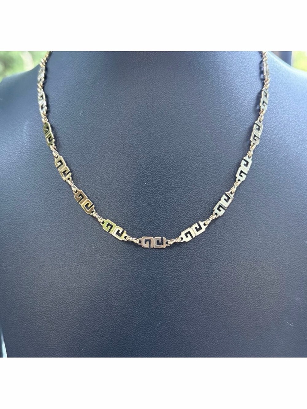 Givenchy Vintage Gold-Tone Greek Key Link Necklace 15 Inch Stamped